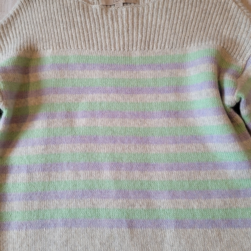 Loft Striped Light Gray Mint Lavender Sweater XS - Picture 3 of 7